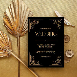 Modern Deco | Elegant Black and Gold Wedding 招待状