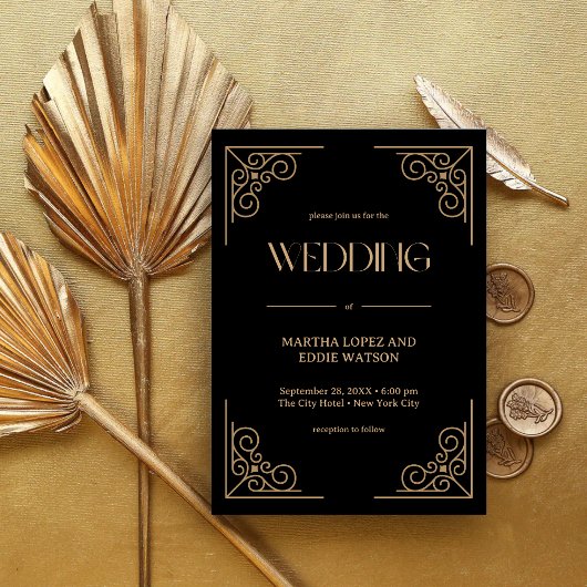 Modern Deco | Elegant Black and Gold Wedding 招待状