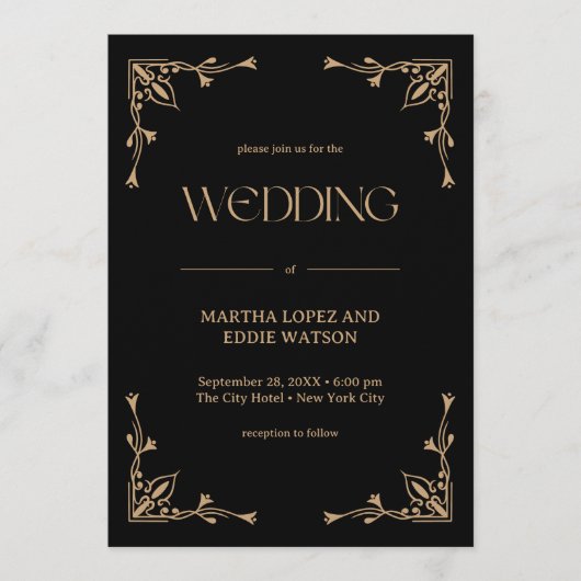 Modern Deco | Elegant Black and Gold Wedding 招待状 (正面)