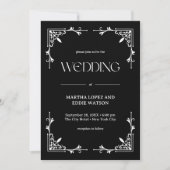 Modern Deco | Elegant Onyx Black and White Wedding 招待状 (正面)