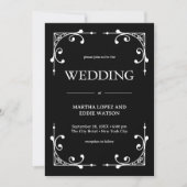 Modern Deco | Elegant Onyx Black and White Wedding 招待状 (正面)
