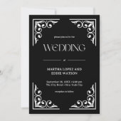Modern Deco | Elegant Onyx Black and White Wedding 招待状 (正面)