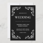 Modern Deco | Elegant Onyx Black and White Wedding 招待状 (正面)