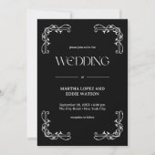 Modern Deco | Elegant Onyx Black and White Wedding 招待状 (正面)
