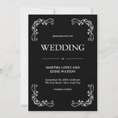 Modern Deco | Elegant Onyx Black and White Wedding 招待状 (正面)
