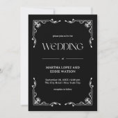 Modern Deco | Elegant Onyx Black and White Wedding 招待状 (正面)