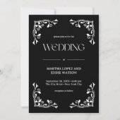 Modern Deco | Elegant Onyx Black and White Wedding 招待状 (正面)