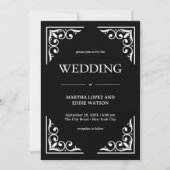 Modern Deco | Elegant Onyx Black and White Wedding 招待状 (正面)