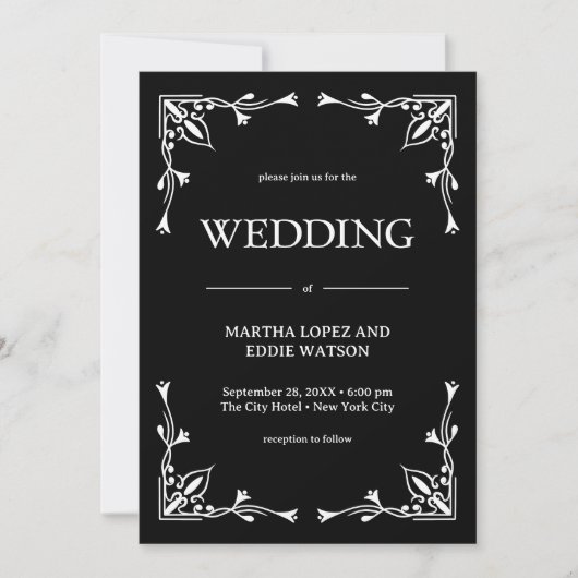 Modern Deco | Elegant Onyx Black and White Wedding 招待状 (正面)
