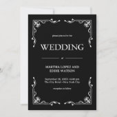 Modern Deco | Elegant Onyx Black and White Wedding 招待状 (正面)