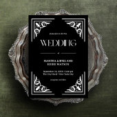 Modern Deco | Elegant Onyx Black and White Wedding 招待状