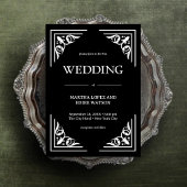 Modern Deco | Elegant Onyx Black and White Wedding 招待状