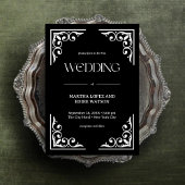 Modern Deco | Elegant Onyx Black and White Wedding 招待状