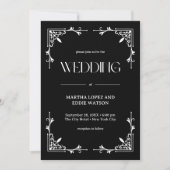 Modern Deco | Elegant Onyx Black and White Wedding 招待状 (正面)