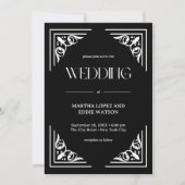 Modern Deco | Elegant Onyx Black and White Wedding 招待状 (正面)
