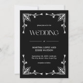 Modern Deco | Elegant Onyx Black and White Wedding 招待状 (正面)