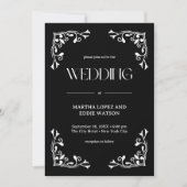 Modern Deco | Elegant Onyx Black and White Wedding 招待状 (正面)