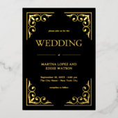 Modern Deco | Elegant Wedding Black and Gold 箔招待状 (正面)
