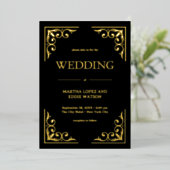 Modern Deco | Elegant Wedding Black and Gold 箔招待状 (立ち正面)