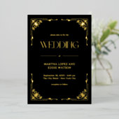 Modern Deco | Elegant Wedding Black and Gold 箔招待状 (立ち正面)