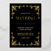 Modern Deco | Elegant Wedding Black and Gold 箔招待状 (正面)