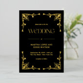 Modern Deco | Elegant Wedding Black and Gold 箔招待状 (立ち正面)