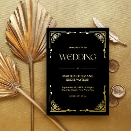 Modern Deco | Elegant Wedding Black and Gold 箔招待状