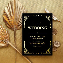 Modern Deco | Elegant Wedding Black and Gold 箔招待状