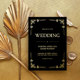 Modern Deco | Elegant Wedding Black and Gold 箔招待状