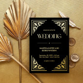 Modern Deco | Elegant Wedding Black and Gold 箔招待状