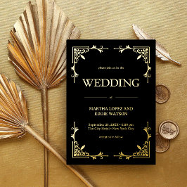 Modern Deco | Elegant Wedding Black and Gold 箔招待状