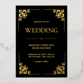 Modern Deco | Elegant Wedding Black and Gold 箔招待状 (正面)