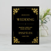 Modern Deco | Elegant Wedding Black and Gold 箔招待状 (立ち正面)