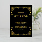 Modern Deco | Elegant Wedding Black and Gold 箔招待状 (立ち正面)