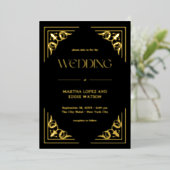 Modern Deco | Elegant Wedding Black and Gold 箔招待状 (立ち正面)