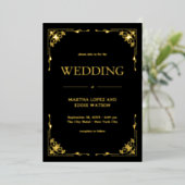 Modern Deco | Elegant Wedding Black and Gold 箔招待状 (立ち正面)