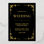 Modern Deco | Elegant Wedding Black and Gold 箔招待状 (正面)