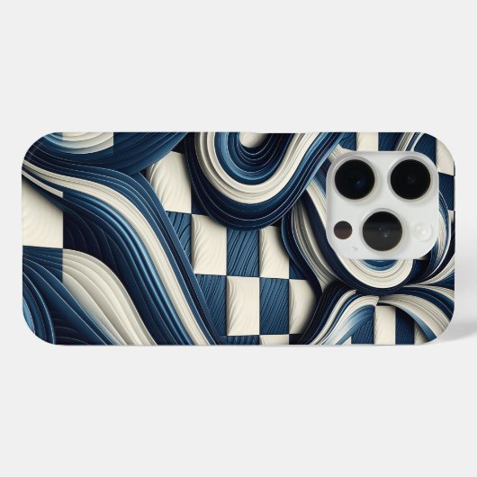 Modern Deep Blue & Ivory Fluid Waves Phone Case Case-Mate iPhoneケース (裏面 (横))