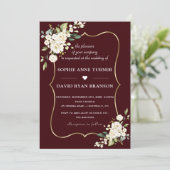 Modern Deep Burgundy White Ivory Flowers Wedding 招待状 (スタンド正面)