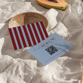 Modern Deep Red Blue QR Code Fancy Wedding 出欠カード