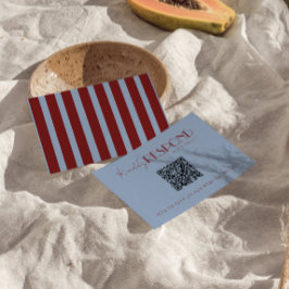 Modern Deep Red Blue QR Code Fancy Wedding 出欠カード