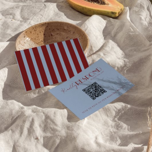 Modern Deep Red Blue QR Code Fancy Wedding 出欠カード
