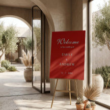 Modern Deep Red Burgundy Wedding Welcome Sign