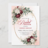 Modern Deep Red Floral Gold Bridal Shower Invite 招待状 (正面)
