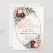 Modern Deep Red Flowers 15th Birthday Invitation 招待状 (正面)