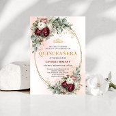 Modern Deep Red Flowers 15th Birthday Invitation 招待状