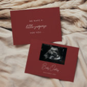 Modern Deep Red "Little Surprise" Pregnancy 案内状