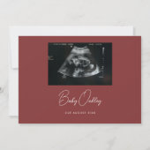 Modern Deep Red "Little Surprise" Pregnancy 案内状 (裏面)