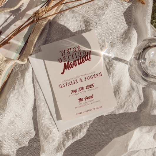 Modern Deep Red Retro Bold Unique QR Code Wedding 招待状