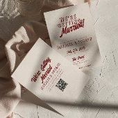 Modern Deep Red Retro Bold Unique QR Code Wedding 招待状